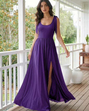 Chiffon A Line Square Neck Long Bridesmaid Dresses