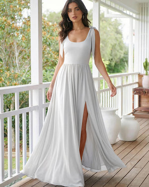 Chiffon A Line Square Neck Long Bridesmaid Dresses