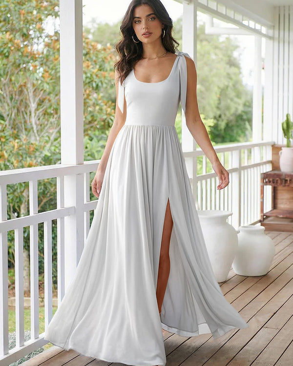 Chiffon A Line Square Neck Long Bridesmaid Dresses