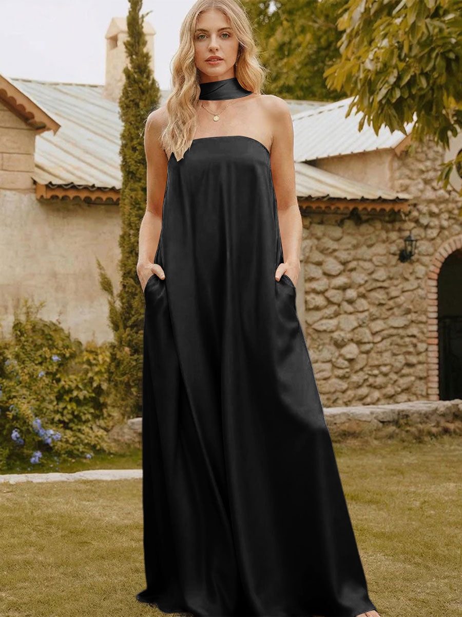Satin Simple Strapless Long Formal Dresses