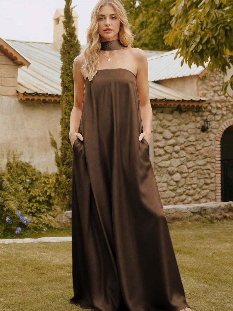 Satin Simple Strapless Long Formal Dresses
