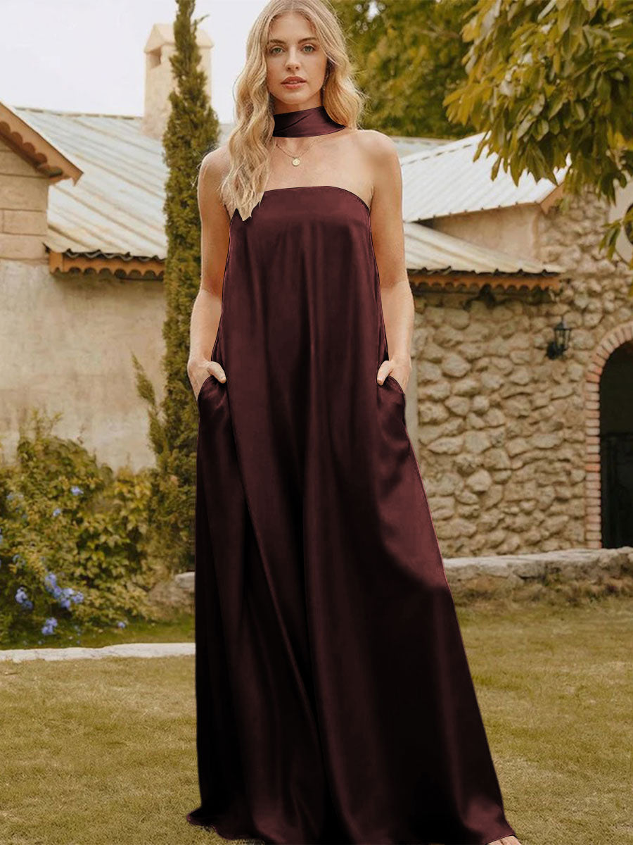 Satin Simple Strapless Long Formal Dresses