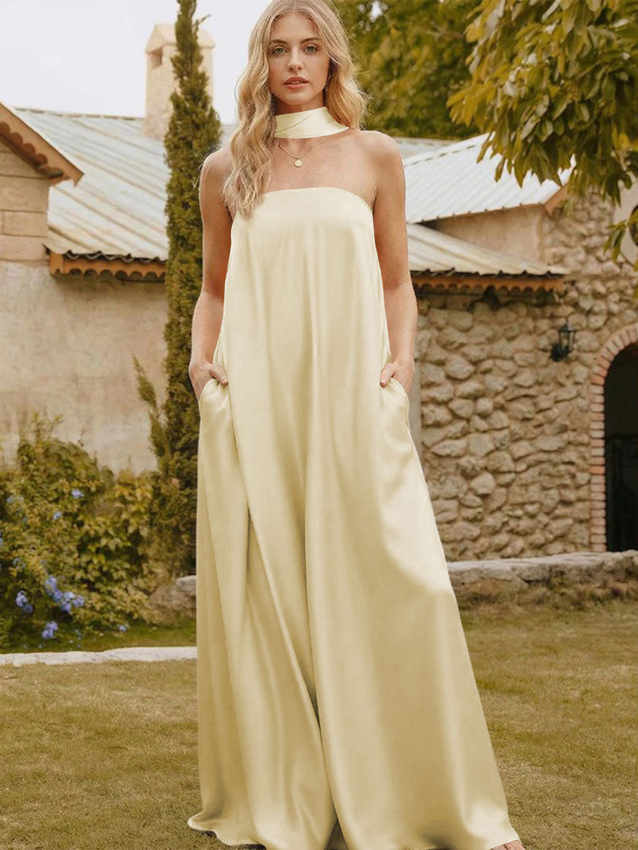 Satin Simple Strapless Long Formal Dresses