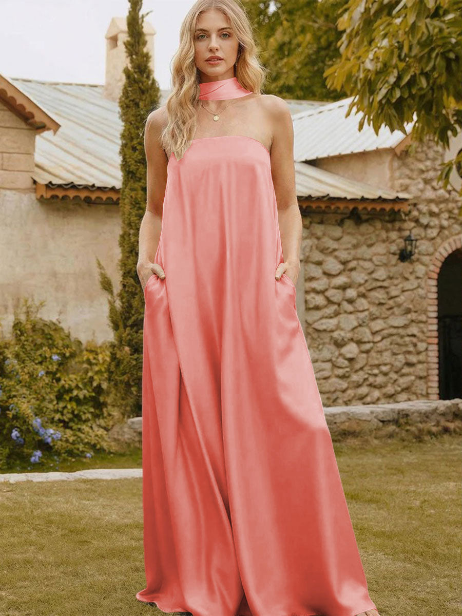 Satin Simple Strapless Long Formal Dresses