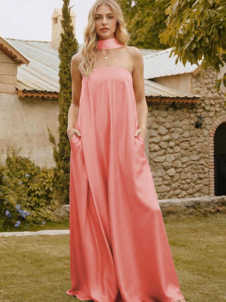 Satin Simple Strapless Long Formal Dresses
