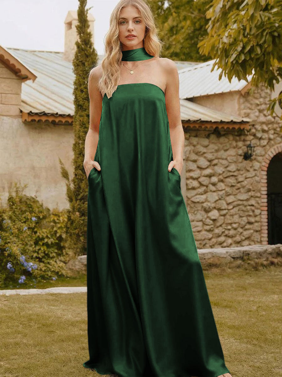 Satin Simple Strapless Long Formal Dresses