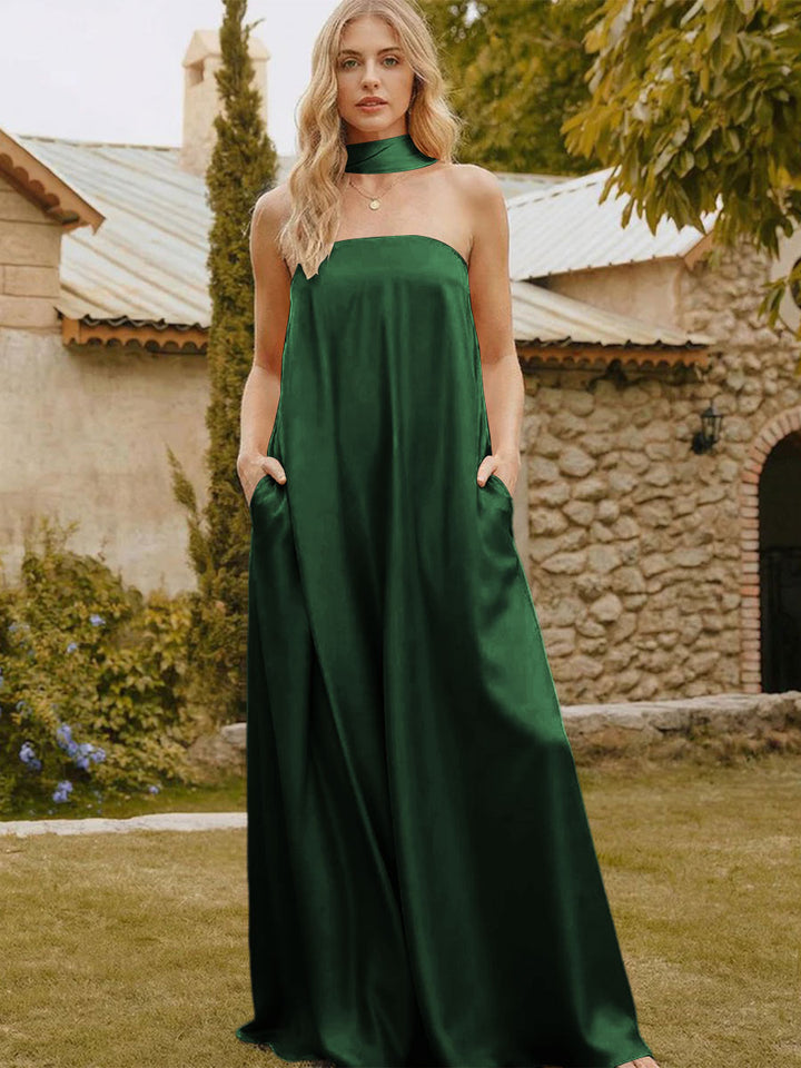 Satin Simple Strapless Long Formal Dresses