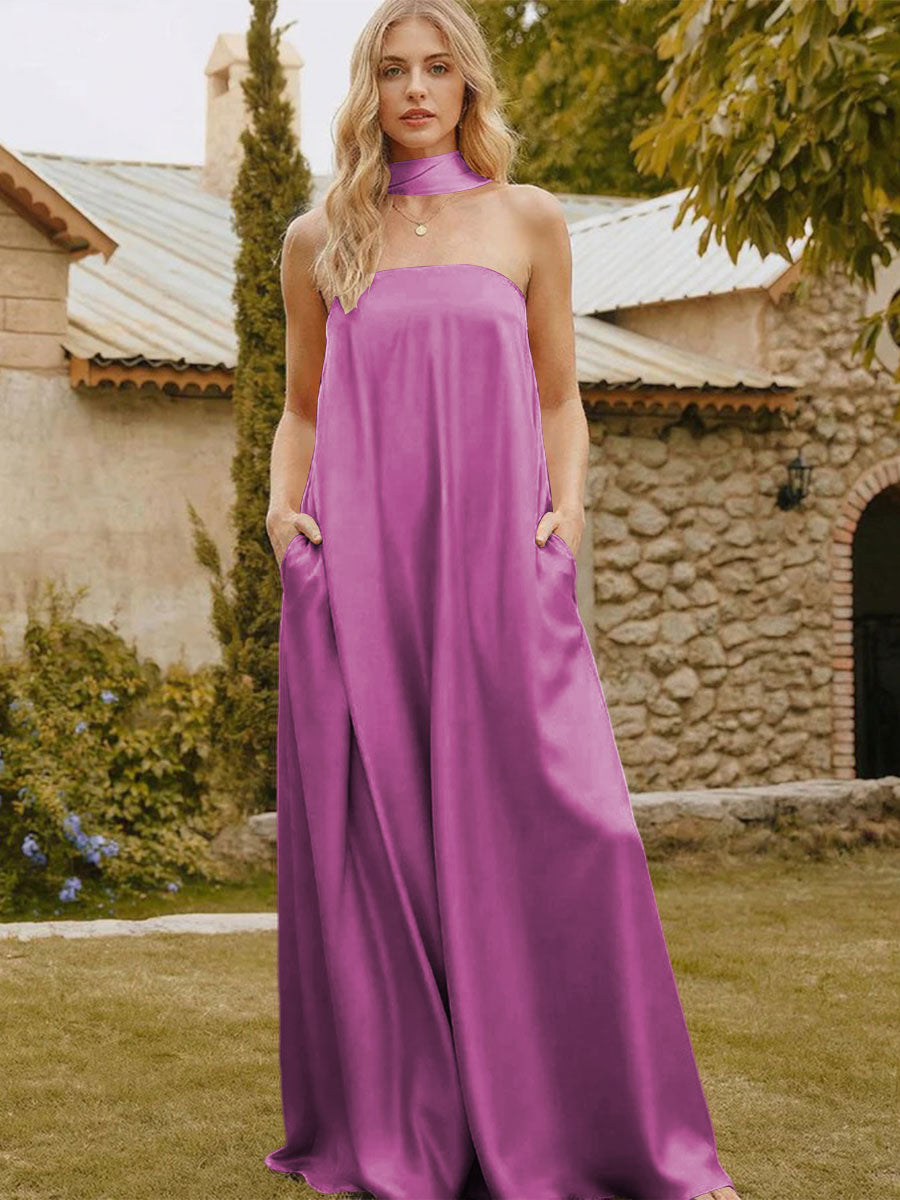 Satin Simple Strapless Long Formal Dresses