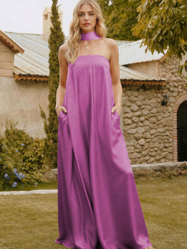 Satin Simple Strapless Long Formal Dresses