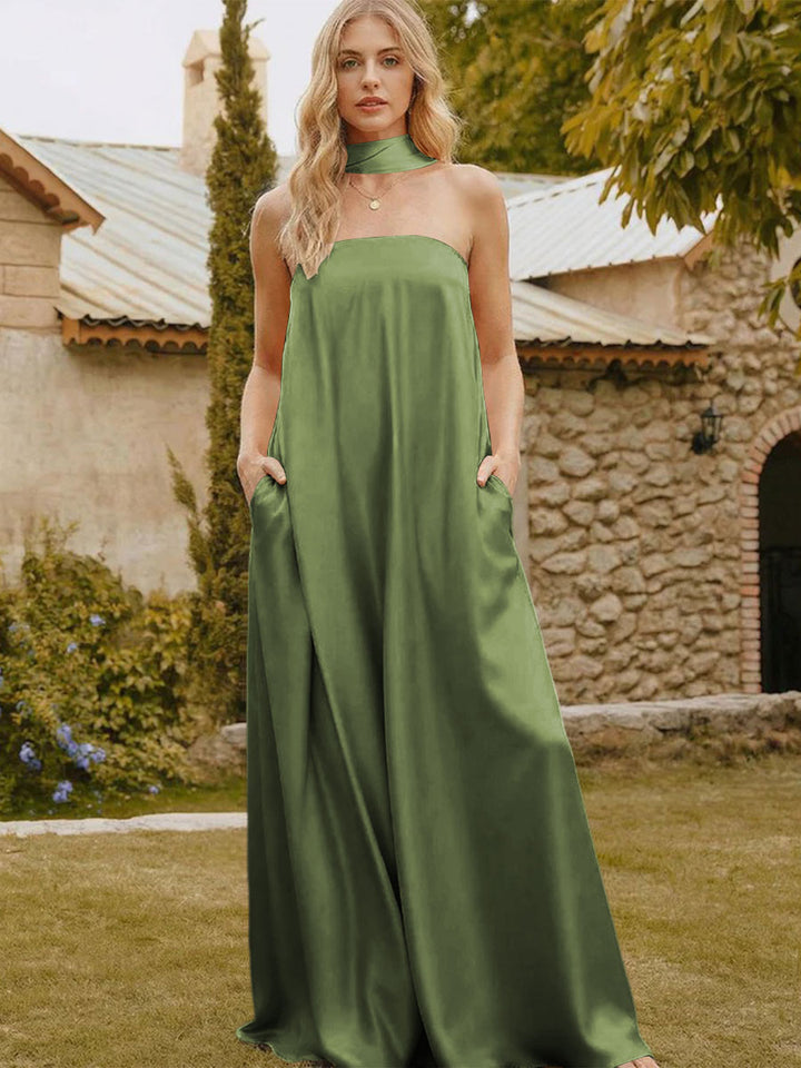 Satin Simple Strapless Long Formal Dresses