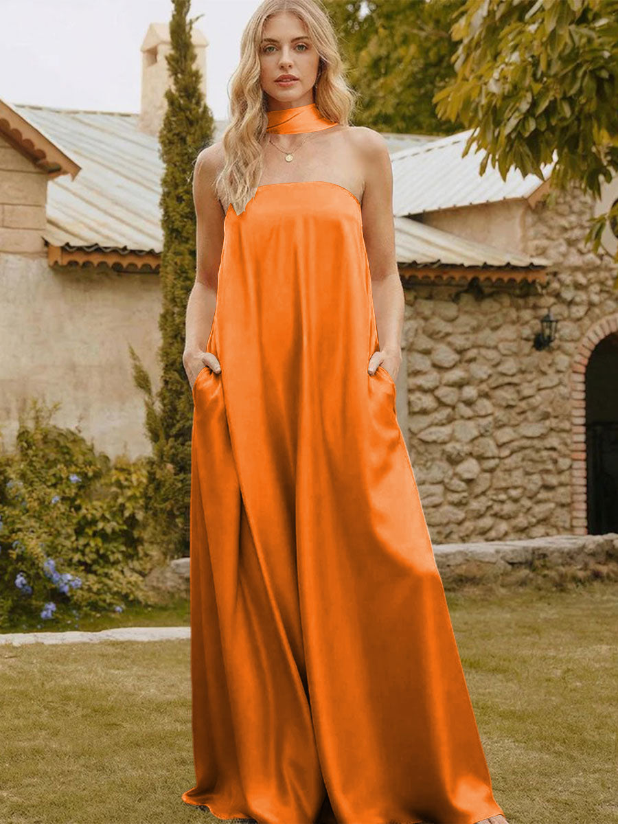 Satin Simple Strapless Long Formal Dresses