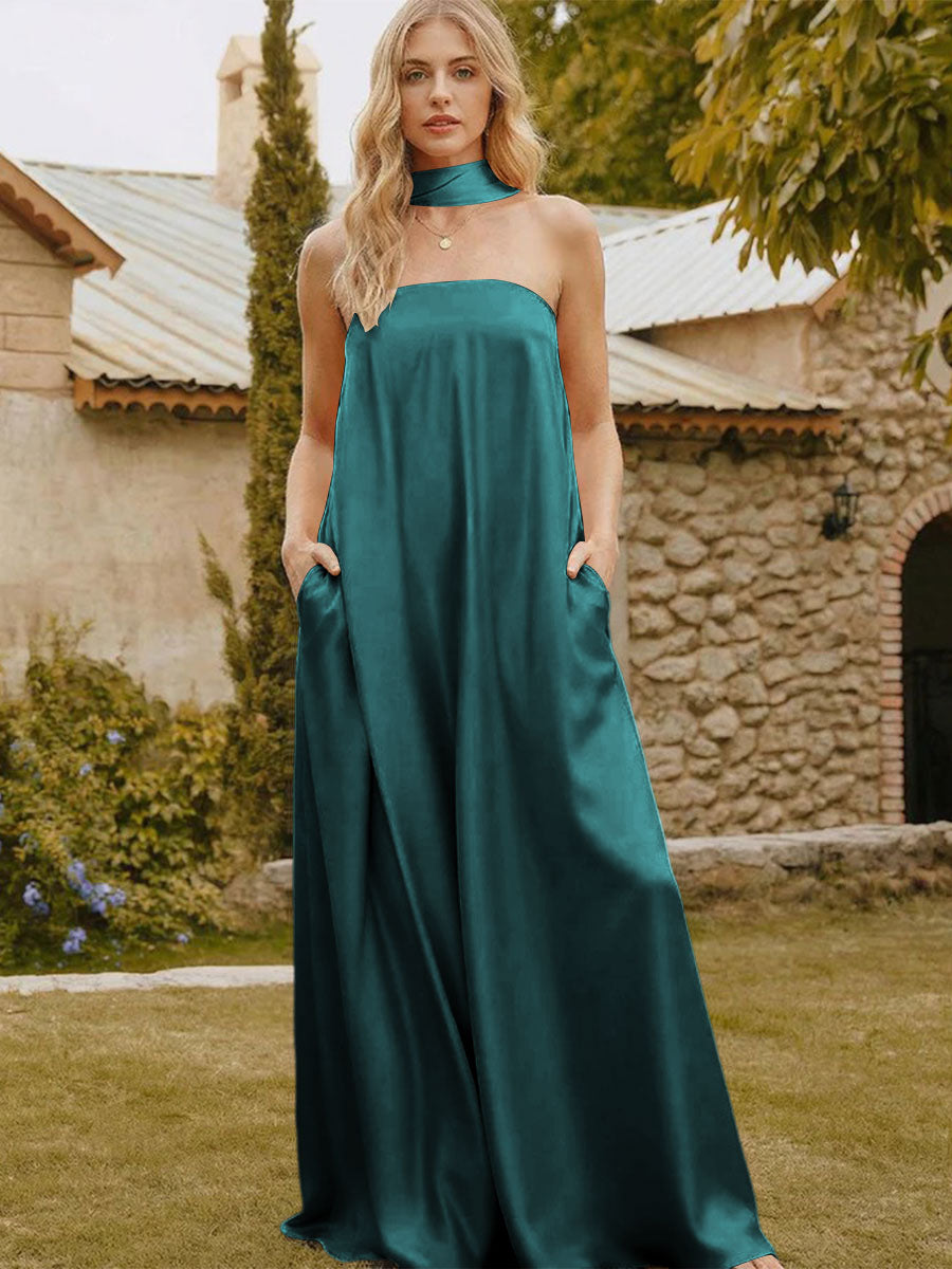 Satin Simple Strapless Long Formal Dresses