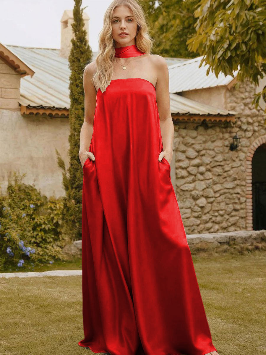 Satin Simple Strapless Long Formal Dresses