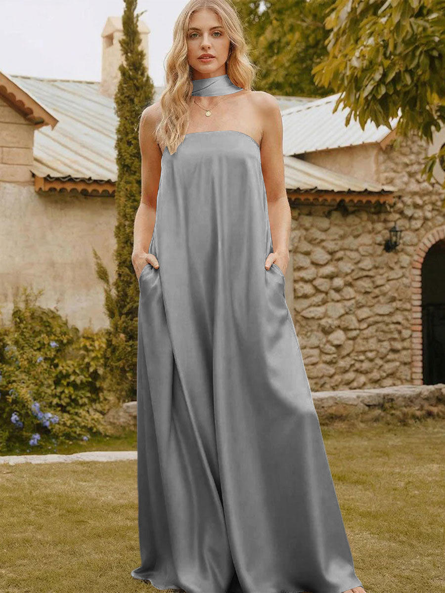 Satin Simple Strapless Long Formal Dresses