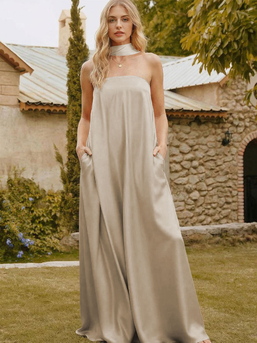 Satin Simple Strapless Long Formal Dresses