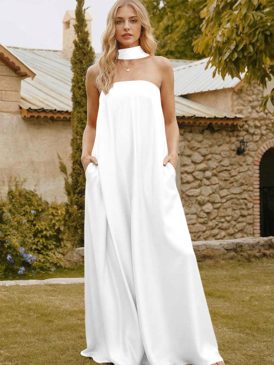Satin Simple Strapless Long Formal Dresses