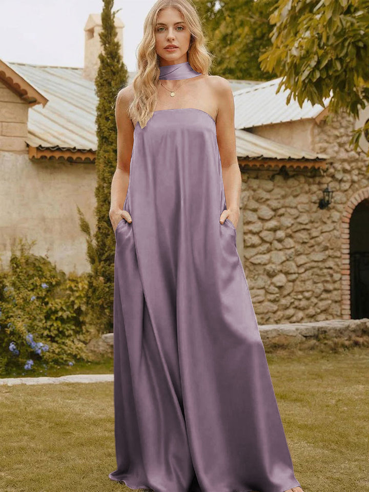 Satin Simple Strapless Long Formal Dresses