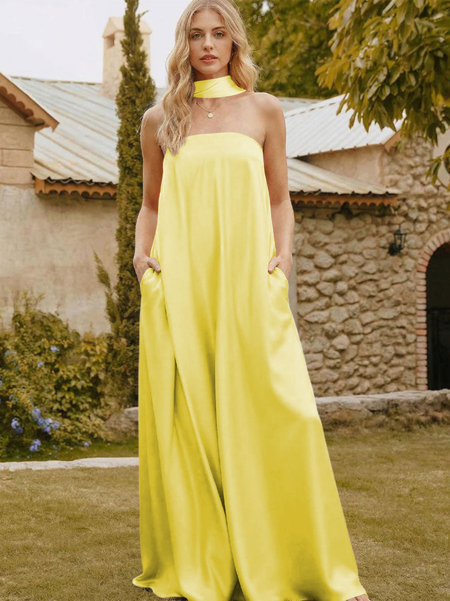 Satin Simple Strapless Long Formal Dresses