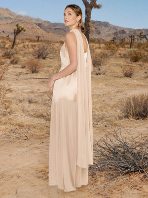 Satin Simple Spaghetti Straps Long Bridesmaid Dresses