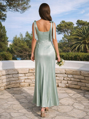 Satin Mermaid Spaghetti Straps Long Bridesmaid Dresses