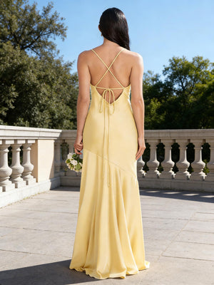 Satin Mermaid Spaghetti Straps Long Bridesmaid Dresses