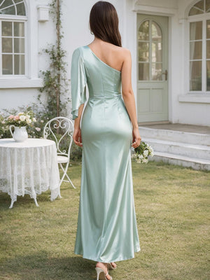 Satin Mermaid One Shoulder Long Bridesmaid Dresses