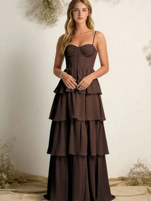 Chiffon Spaghetti Straps Layered Bridesmaid Dresses