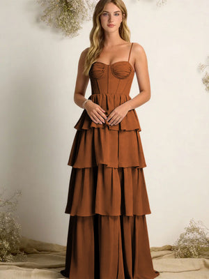 Chiffon Spaghetti Straps Layered Bridesmaid Dresses