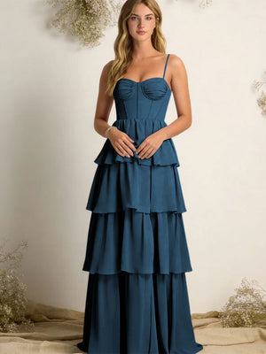 Chiffon Spaghetti Straps Layered Bridesmaid Dresses