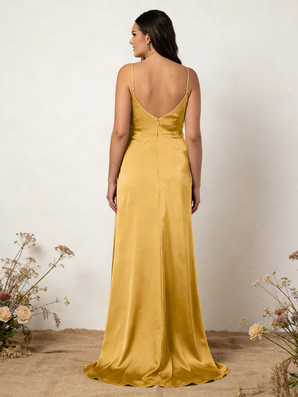 Satin Spaghetti Straps A Line Maxi Dresses