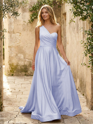 Satin A Line One Shoulder Princess Corset Bridesmaid Dresses