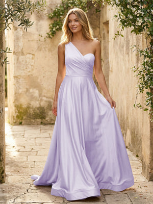 Satin A Line One Shoulder Princess Corset Bridesmaid Dresses