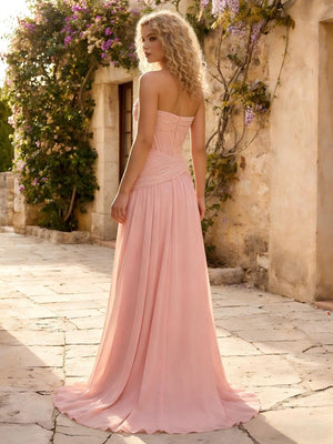 Chiffon A Line Sweetheart Pleated Corset Bridesmaid Dresses