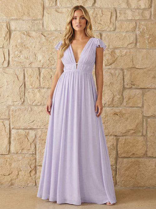 Chiffon V Neck Pleated Corset Bridesmaid Dresses