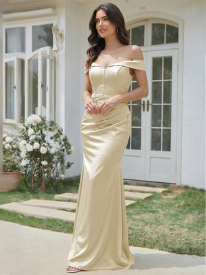 Satin Mermaid Off the Shoulder Long Bridesmaid Dresses