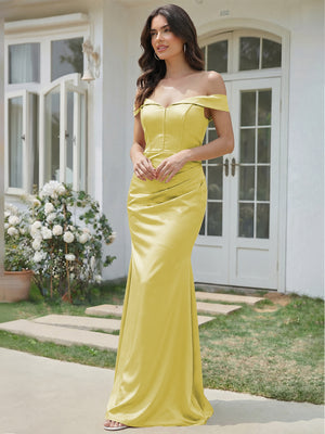 Satin Mermaid Off the Shoulder Long Bridesmaid Dresses