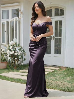 Satin Mermaid Off the Shoulder Long Bridesmaid Dresses