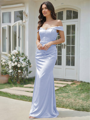 Satin Mermaid Off the Shoulder Long Bridesmaid Dresses