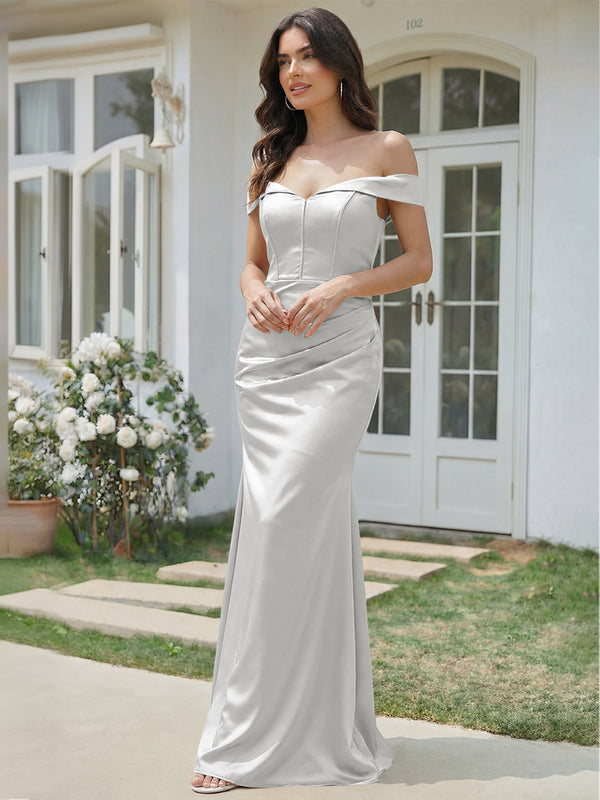 Satin Mermaid Off the Shoulder Long Bridesmaid Dresses