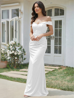Satin Mermaid Off the Shoulder Long Bridesmaid Dresses