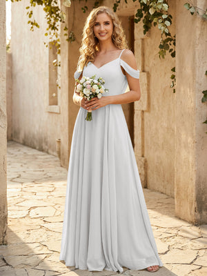 Chiffon Off the Shoulder V Neck Bridesmaid Dresses
