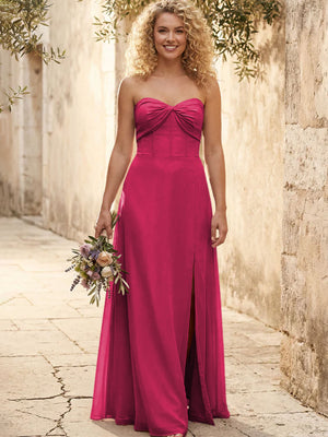 Chiffon Strapless Long Bridesmaid Dresses with Slit