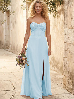 Chiffon Strapless Long Bridesmaid Dresses with Slit