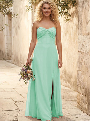 Chiffon Strapless Long Bridesmaid Dresses with Slit