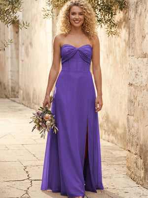 Chiffon Strapless Long Bridesmaid Dresses with Slit