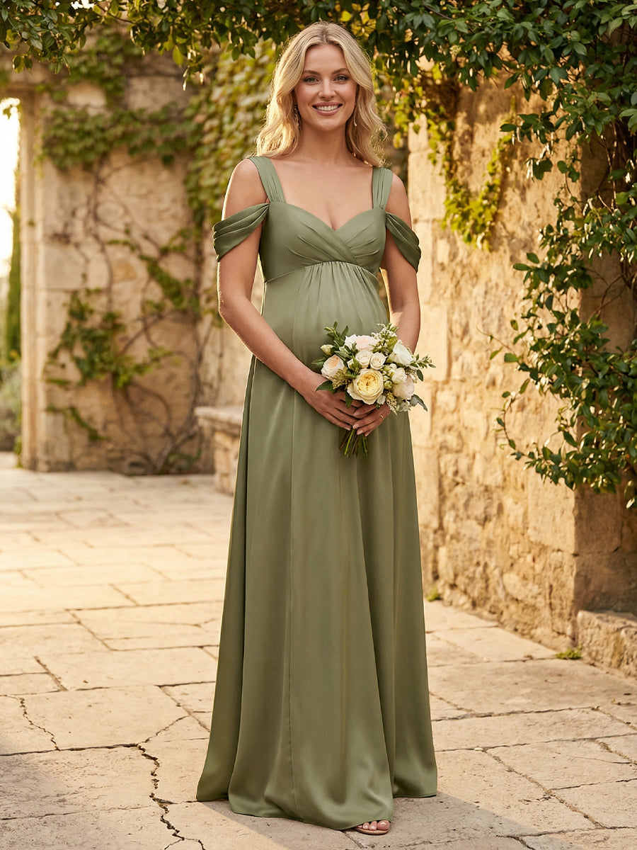 Satin Off the Shoulder Sweetheart Maxi Dresses