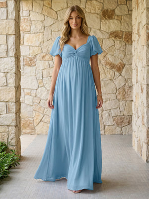 Off the Shoulder Chiffon Ruffles Maxi Dresses with Slit