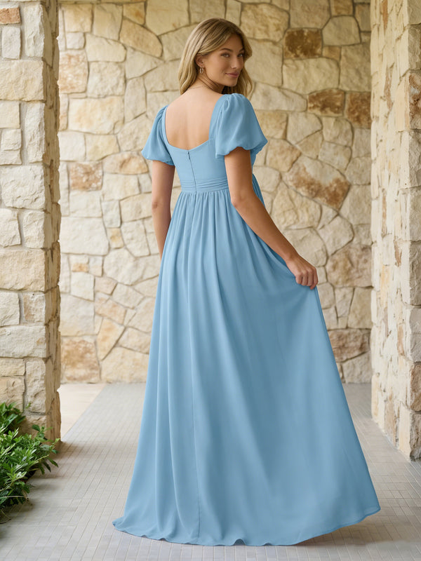 Off the Shoulder Chiffon Ruffles Maxi Dresses with Slit