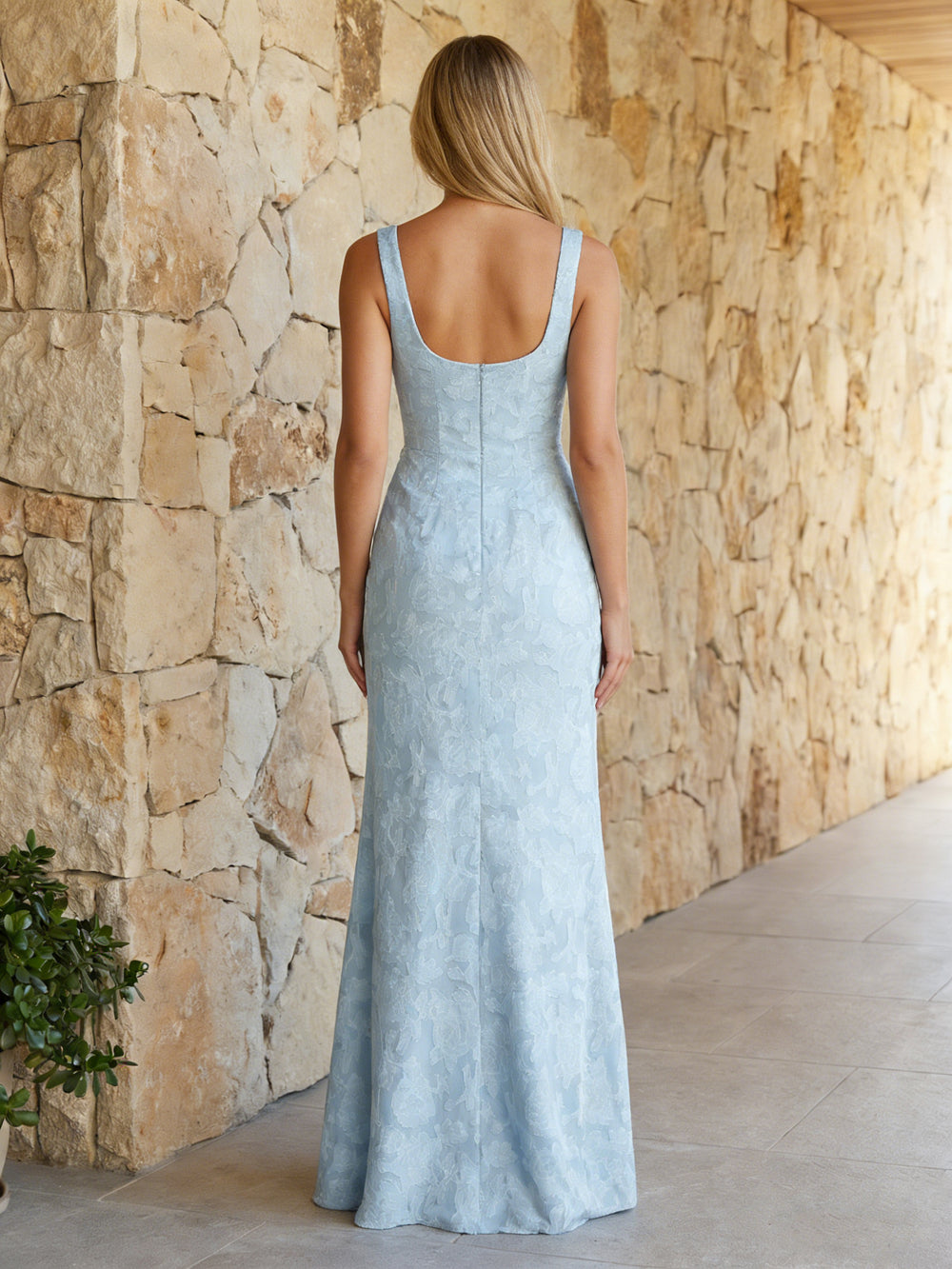 Floral Spaghetti Straps Mermaid Bridesmaid Dresses with Slit