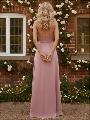 Cut Out Halter Ruffles Pleated Satin Bridesmaid Dresses with Slit